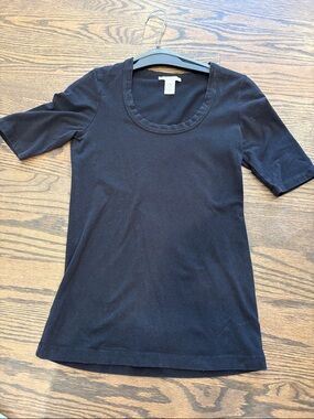 White + Warren Black Scoop Neck Short Sleeve Tee